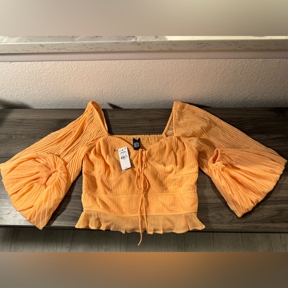 NWT $98 Express Orange Off-Shoulder Long-sleeve Women's Top, Small